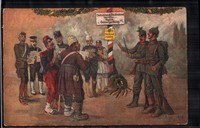 189.683 Singende Soldaten an Grenze, sign. Toni Aram, Patriotika-AK, Stempel