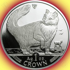 1991 Isle of Man - Norwegian Forest Cat - 1 Oz .999 Silver Proof Coin