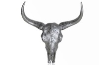 Geweih Schädel DUNORD LONGHORN SKULL 69cm silber Design Wanddeko Wacken Style
