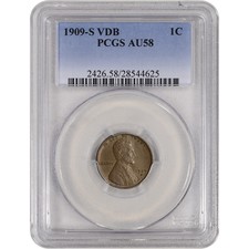 1909-S Vdb Us Lincoln Wheat Cent 1C - Pcgs Au58