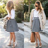 Fashion Women Ladies STRIPE Streifen Sailor Polka Dots Swing Skirt Rock