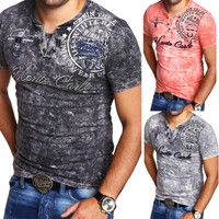 G.B.D. Herren V-Neck T-Shirt Slim Fit Poloshirt Kurzarm Blau/Schwarz/Grau NEU