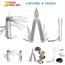 Outdoor Survive Camping Multi Tool Kit Pocket Knife Flashlight Pliers Tools