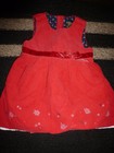 GIRLS 18 MONTH OSHKOSH B'GOSH RED CORDUROY FLOWER EMBORIDERED CHRISTMAS DRESS