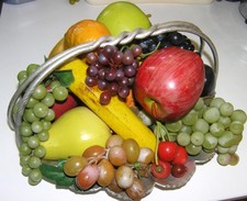 Decorative Fruit Vintage metal 12" Rose Baske Artificial Plastic Realistic Food
