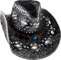 Cowboyhut Schwarz mit braunem Hutband leicht Strohhut Unisex