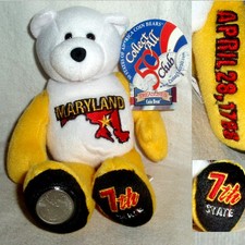 #7 Maryland Limited Treasures State Coin Bear with Uncirculated Quarter - Nwts