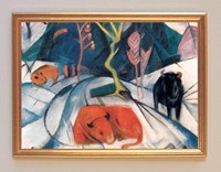 BLAUER REITER FRANZ MARC ROTER BISON IM WINTER AUF LEINWAND IM GOLDRAHMEN 32