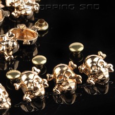 40Pcs 10mm Gold Skull Bone Metal Studs Spots Spike Rivets Nailhead Punk Pyramid