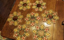 Vintage Hand Woven Coasters Turtoise Shell Centers, Set of 7