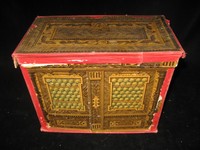 Antik Brettspiel Kiste mit Holz u Zinnfiguren um 1900 defekt unvollständig +Anl