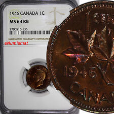 Canada George Vi Bronze 1946 1 Cent Ngc Ms63 Rb Km# 32