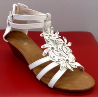 Damen Sommer Riemchen Sandalen Strass Blumen Wedges Weiß Keilabsatz Gr. 36-41 