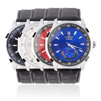 Men Classic Automatic Mechanical Wrist Watch Synthetic Leather Strap Watches EM