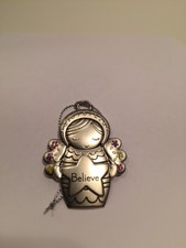NWT Hallmark Christmas Ornament Metal Baby Girl Wings Flowers "Believe"