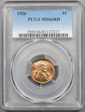 1926 Lincoln Wheat Penny 1C Ms 66 Rd Red Pcgs