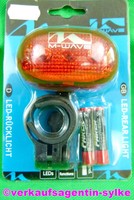 M-WAVE LED Fahrrad-Rücklicht mit Batterien, 5 LEDs, 3 Funktionen + Halterung