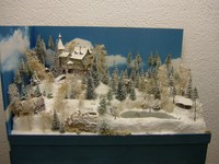 Winterliches Diorama / Winterlandschaft H0 1:87 / 43,5 x 82 x 55 cm / beleuchtet