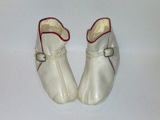 Vintage Child's White & Red Leather Baby Boot Shoes w/ Buckles -See Pics