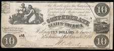 1861 $10 Confederate States Note Richmond, Virginia Third Issue Vf Cs-28 #107503