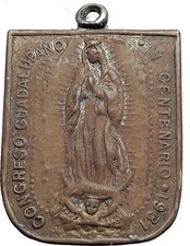 1931 Saint VIRGIN MARY Jesus Christ Mother CHRISTIAN Mexican Pendant i58146