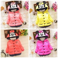 Kids Girls Baby Winter Cotton Mouse Hooded Cartoon Coat Jacket 