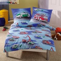 IDO Biber-Bettwäsche POLIZEI & FEUERWEHR 135 x 200 cm + 80 x 80 cm Kinderbettwäs