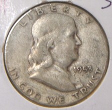 1953-S Franklin Half Dollar~Silver~Vf+