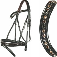 HKM Trense Nadine mit Strass und Lack schwarz braun Pony COB VB WB