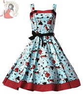 HELL BUNNY vintage DIXIE retro 50's rockabilly DRESS BLUE 