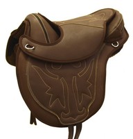 Baumloser Wanderreit Sattel TRISHUL aus Nubuckleder Braun, mit Klettkissen