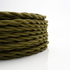 Olive Green Cotton Cloth Covered Twisted Wire - Lamp Cord  Antique Fan Wire