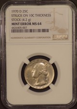1970-D Washington Quarter Struck On 10c Thick Ngc Ms64 #Z