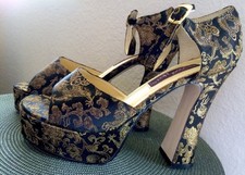 Asian Dragon Silk Platform Sandals Vintage 80's By Cool Heels Size 10