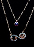 Unentlich c.c.Allah Lafzi Nazar Boncuk 2er Halskette Kolye Kette Swarofski Stein