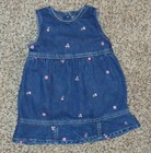 OshKosh Blue Baby Girls Denim Floral Dress Pink Green Flowers 18 Months 