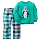 Carter's NWT 12M 2T Toddler Boy Fleece Plaid Teal Green 2Pc PJ Pajama Set