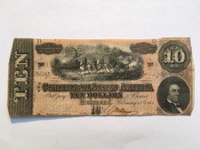 1864 Confederate States of America $10 Ten Dollar Bill Civil War Currency Note!