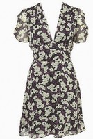 Topshop Floral Purple Pansy Chiffon 30s 40s Vtg WW2 Tea Day Dress 8 + 10 36 38 S