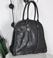 NEU DESIGNER EDEL NUBUKLEDER SHOPPER BAG KETTEN HANDTASCHE SCHWARZ 54 X 39 cm