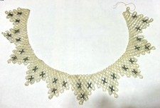 New Handmade Clear Mini Seed Bead/Black Beads Scalloped Bib Collar Dress Sweater