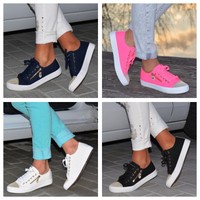 Damen Sneaker BLAU PINK WEIß SCHWARZ Chucks Sportschuhe Ballerina Freizeitschuhe