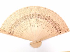 Chinese Bamboo Folding Hand Fan Wedding Party Flower Pattern Vintage Gift Wooden
