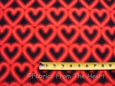 Red Neon Valentine Sweet Hearts on Black BY YARDS Kanvas Benartex Cotton Fabric