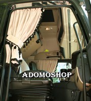 LKW GARDINEN BEIGE-SCHWARZ FÜR MERCEDES ACTROS MP4  mit GRATIS Gardinenhaken  s