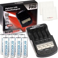 Kraftmax BC-4000 Pro Akku & USB Ladegerät + 8x Panasonic Eneloop Mignon AA Akkus