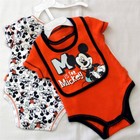 3-Pc Disney Classic Mickey Mouse 1-pc Baby Boby Suits (2) & Bib (1) NWT 0-3 Mos