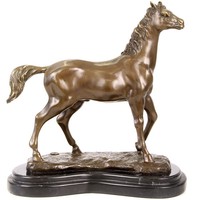 BRONZEFIGUR PFERD ca.30x28cm BRONZE SKULPTUR PFERD auf MARMORSOCKEL PFERDEFIGUR