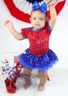 4th July Red White Cute Bodysuit Girls Bling Blue Sequins Baby Dress Set NB-18M