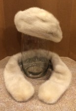 Ermine Or Mink Fur Beret Hat And Matching Collar, Vintage, Retro Chic